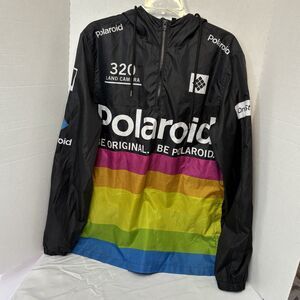 POLAROID Windbreaker Pullover Jacket Mens M Hooded Black 1/4 Zip
